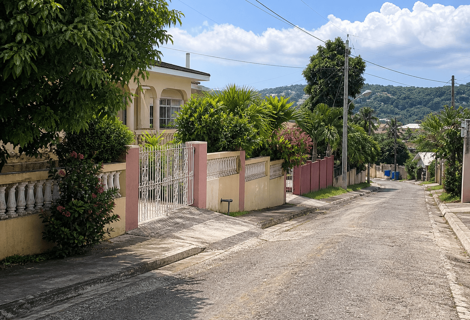 Residential road and property frontage in Jamaica