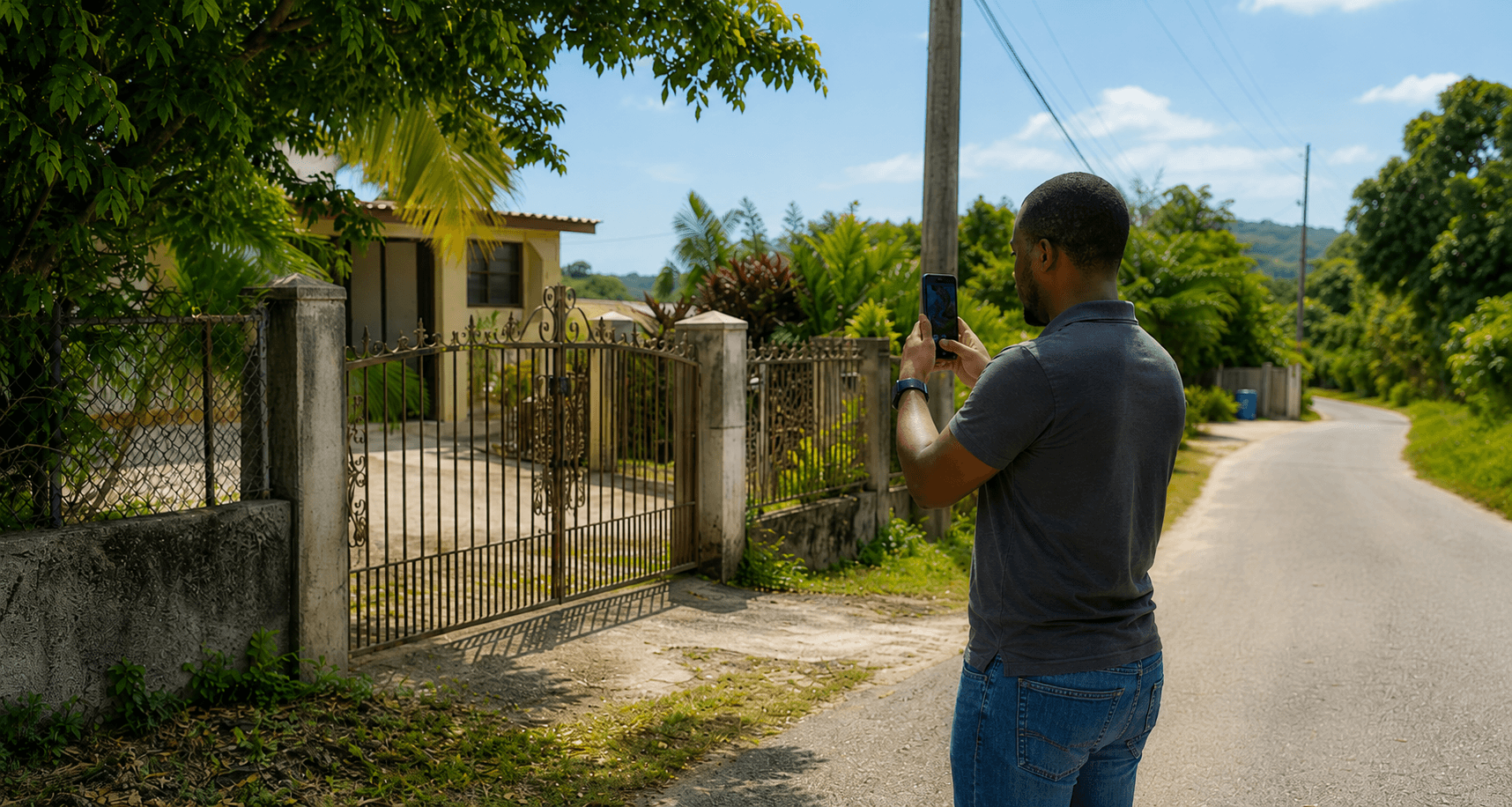 YaadRunner field runner taking a property photo in Jamaica